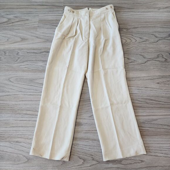 Iris & Ink Womens Maya Pleated Wool-blend Crepe Flannel Wide Leg Pants Beige Sz8 - Picture 1 of 14